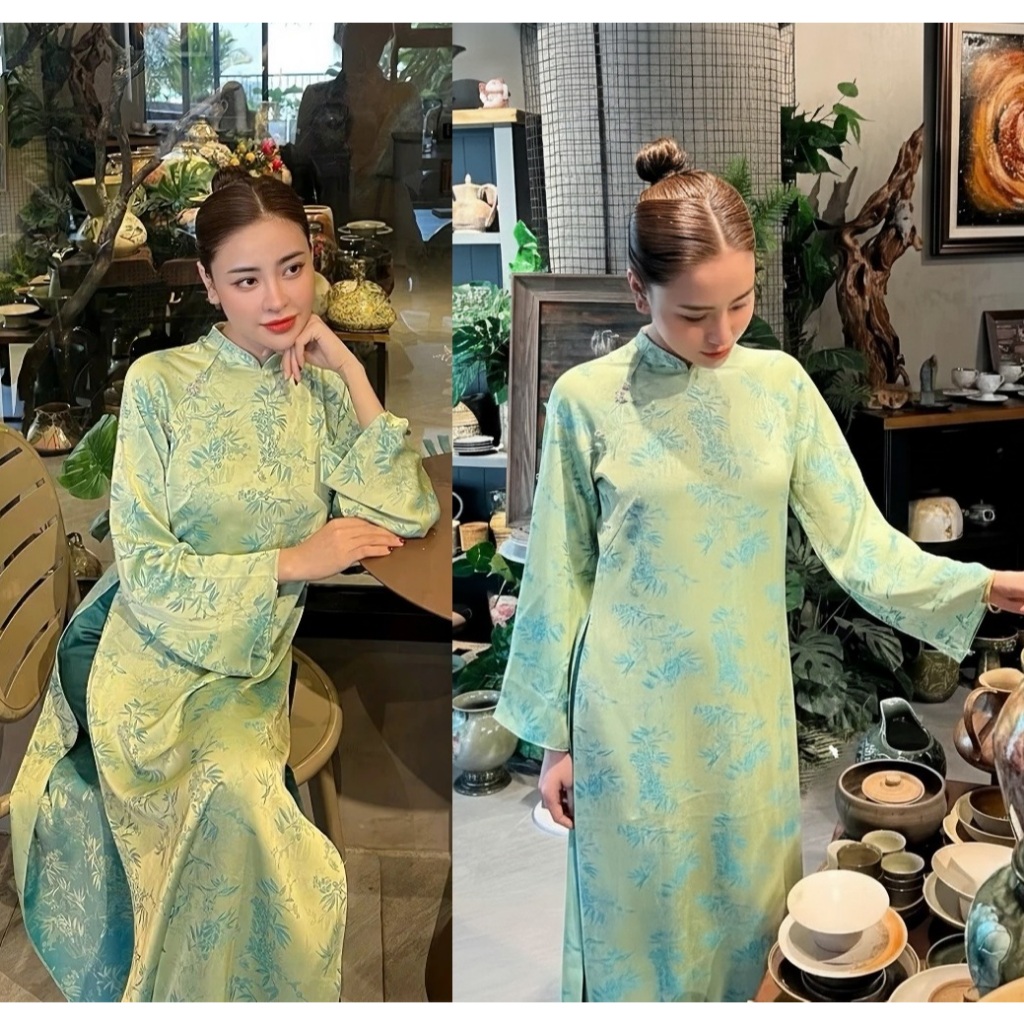 Áo Dài Họa Tiết Chất Vải Mềm Mịn, Dáng Suông Hiện Đại Chất Lụa Cao Cấp, Dáng Ôm Thanh Lịch Diện Tết, Dự Tiệc T1472G