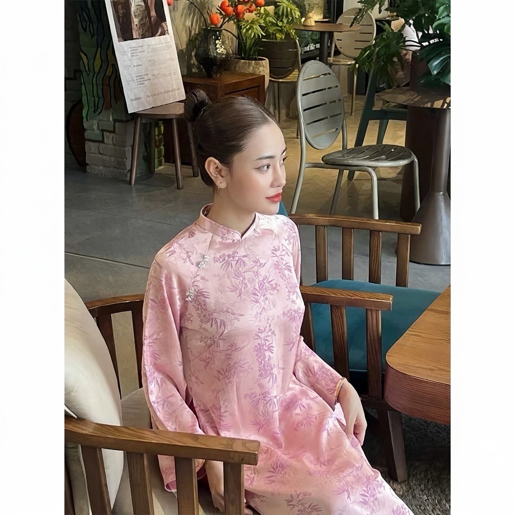 Áo Dài Họa Tiết Chất Vải Mềm Mịn, Dáng Suông Hiện Đại Chất Lụa Cao Cấp, Dáng Ôm Thanh Lịch Diện Tết, Dự Tiệc T1472G