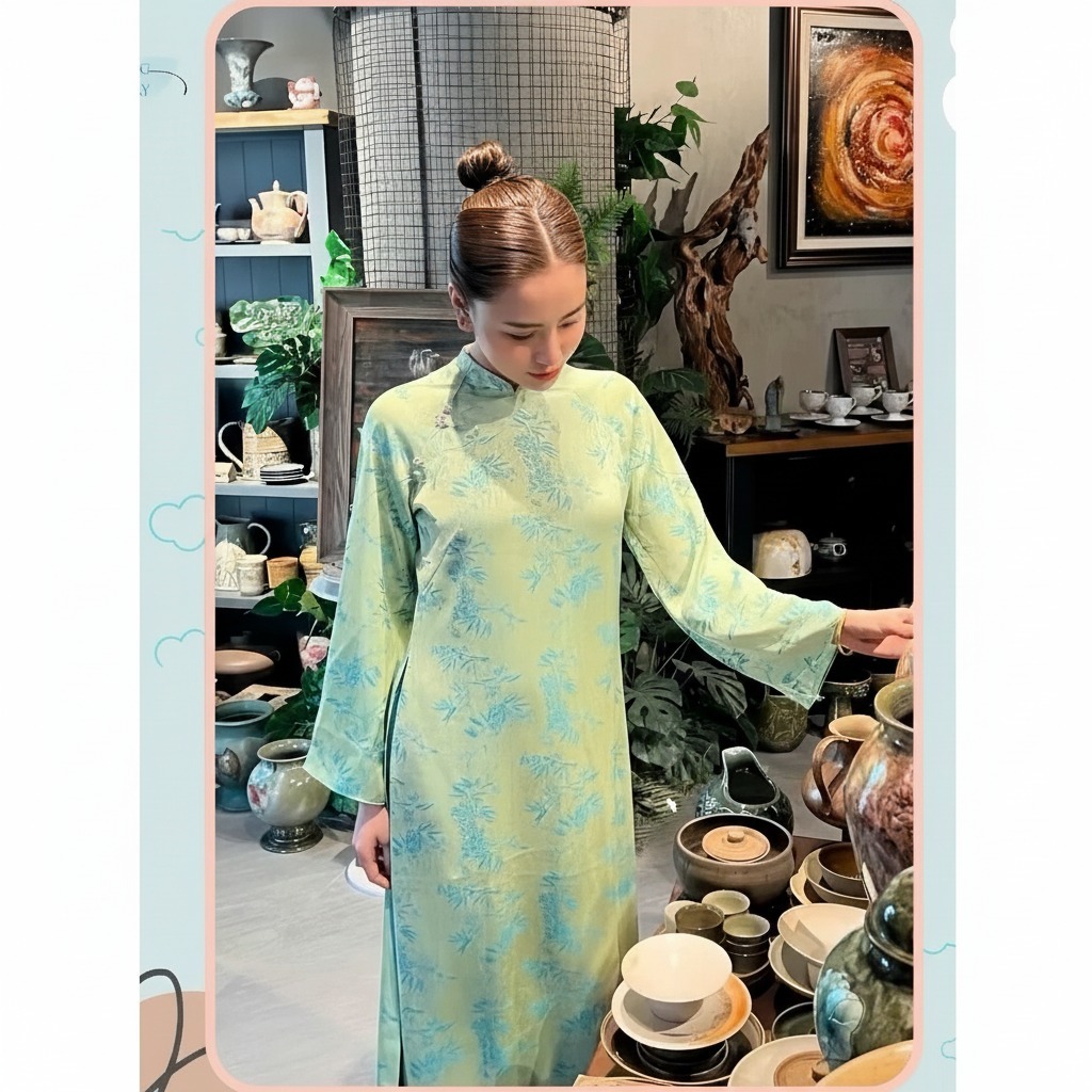 Áo Dài Họa Tiết Chất Vải Mềm Mịn, Dáng Suông Hiện Đại Chất Lụa Cao Cấp, Dáng Ôm Thanh Lịch Diện Tết, Dự Tiệc T1472G