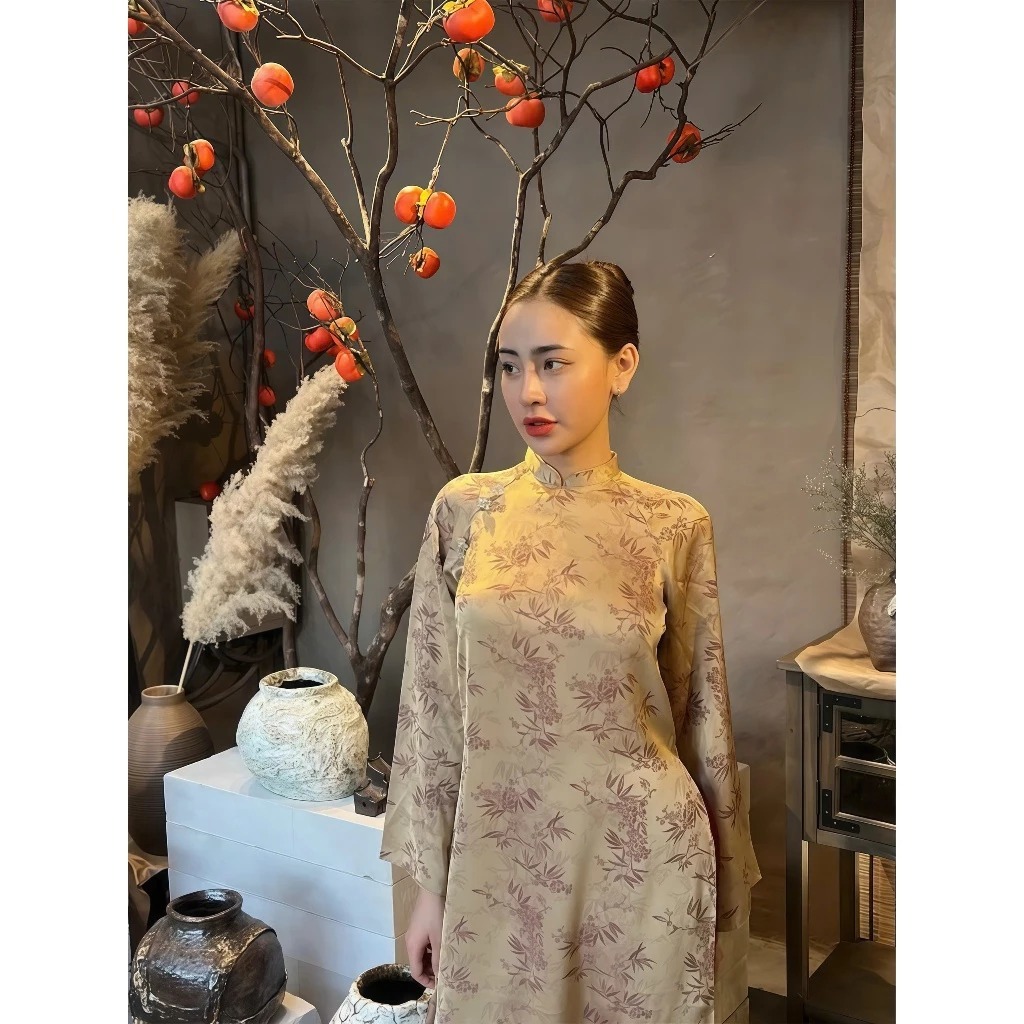 Áo Dài Họa Tiết Chất Vải Mềm Mịn, Dáng Suông Hiện Đại Chất Lụa Cao Cấp, Dáng Ôm Thanh Lịch Diện Tết, Dự Tiệc T1472G