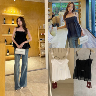 𝐏𝐡𝐢𝐞𝐧 𝐖𝐆𝐖𝐄 | (Sẵn đen) w8672 Áo 2 Dây Phối Ren Dáng Xoè Nhẹ