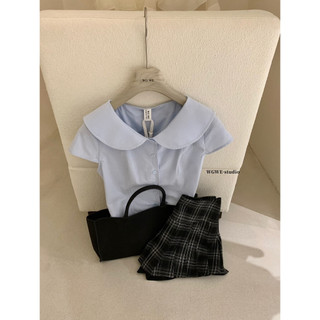 𝐏𝐡𝐢𝐞𝐧 𝐖𝐆𝐖𝐄 | (Sẵn) w8751 Áo Sơ Mi Cổ Bèo Cộc Tay Chiết Eo
