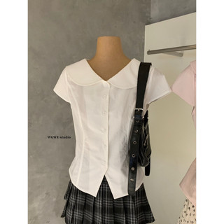 𝐏𝐡𝐢𝐞𝐧 𝐖𝐆𝐖𝐄 | (Sẵn) w8751 Áo Sơ Mi Cổ Bèo Cộc Tay Chiết Eo