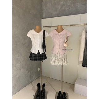 𝐏𝐡𝐢𝐞𝐧 𝐖𝐆𝐖𝐄 | (Sẵn) w8751 Áo Sơ Mi Cổ Bèo Cộc Tay Chiết Eo