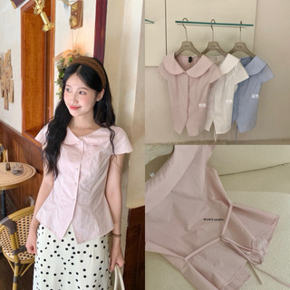 𝐏𝐡𝐢𝐞𝐧 𝐖𝐆𝐖𝐄 | (Sẵn) w8751 Áo Sơ Mi Cổ Bèo Cộc Tay Chiết Eo