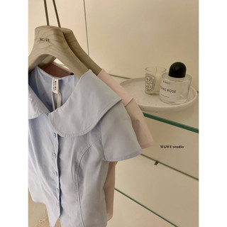 𝐏𝐡𝐢𝐞𝐧 𝐖𝐆𝐖𝐄 | (Sẵn) w8751 Áo Sơ Mi Cổ Bèo Cộc Tay Chiết Eo