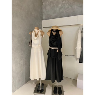 𝐏𝐡𝐢𝐞𝐧 𝐖𝐆𝐖𝐄 | (Sẵn) w8829 Set Lụa Cổ Đổ Sát Nách Chân Váy Cạp Chun