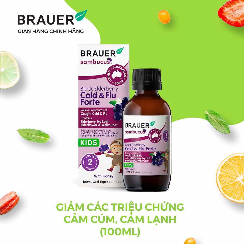 Siro Brauer Sambucus Black Elderberry Cold & Flu Forte Kids 100ml Hỗ Trợ Hô Hấp | Babymall & Care