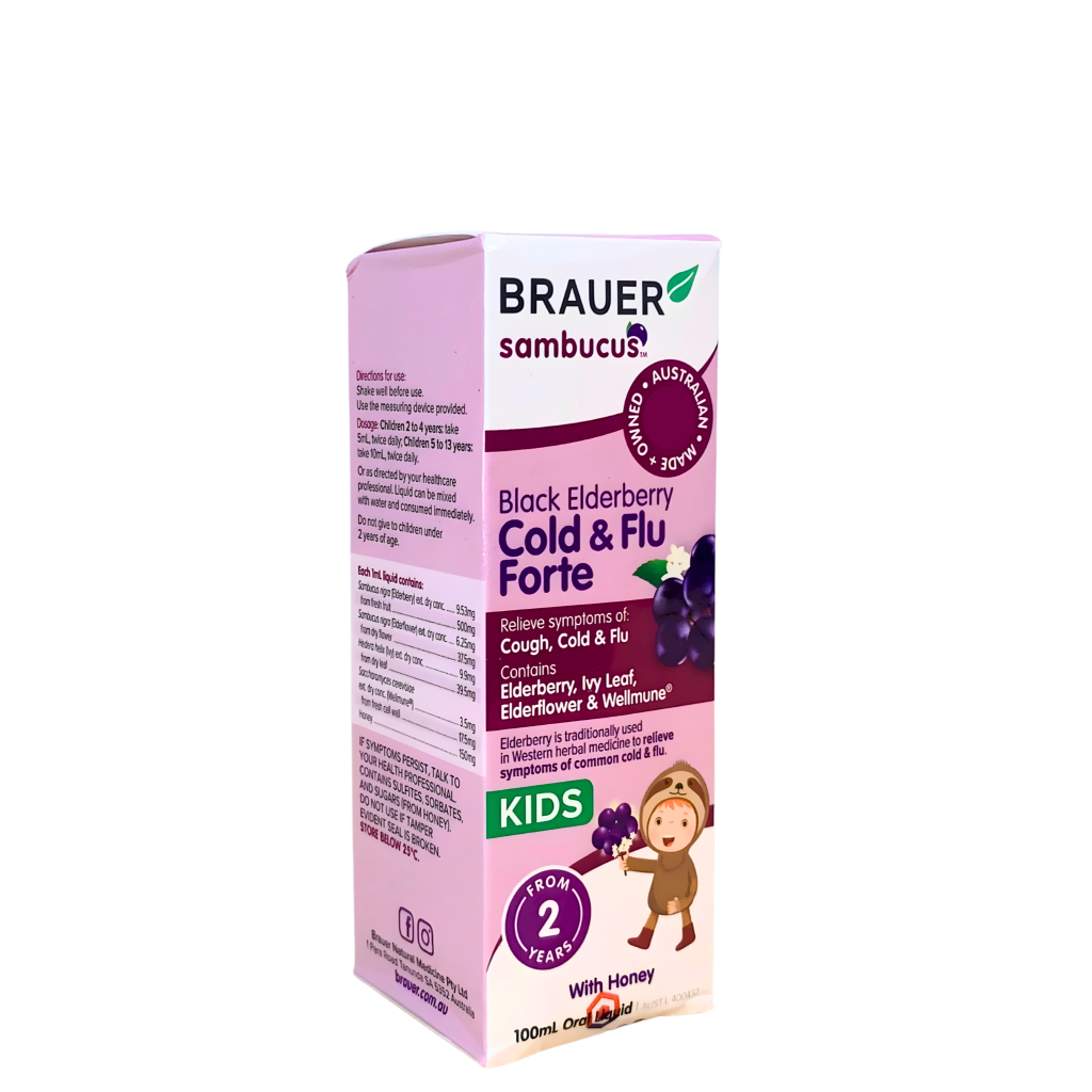 Siro Brauer Sambucus Black Elderberry Cold & Flu Forte Kids 100ml Hỗ Trợ Hô Hấp | Babymall & Care