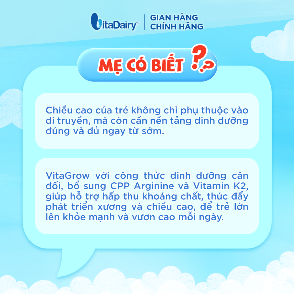 Sữa bột VitaGrow cải tiến giúp bé bổ sung năng lượng, hỗ trợ phát triển chiều cao - Lon 900g