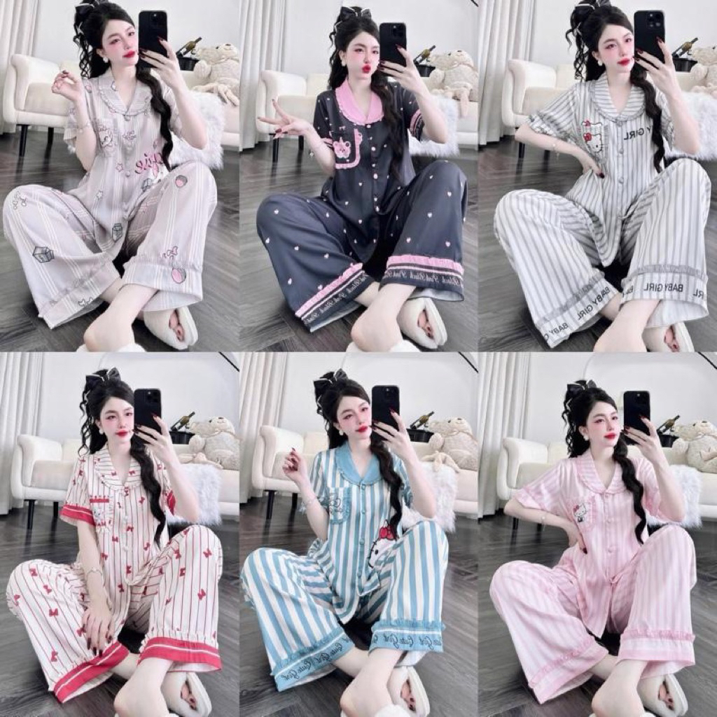 Bộ pijama nữ bèo tay ngắn lụa mịn mát sang xịn QC women dưới 62kg