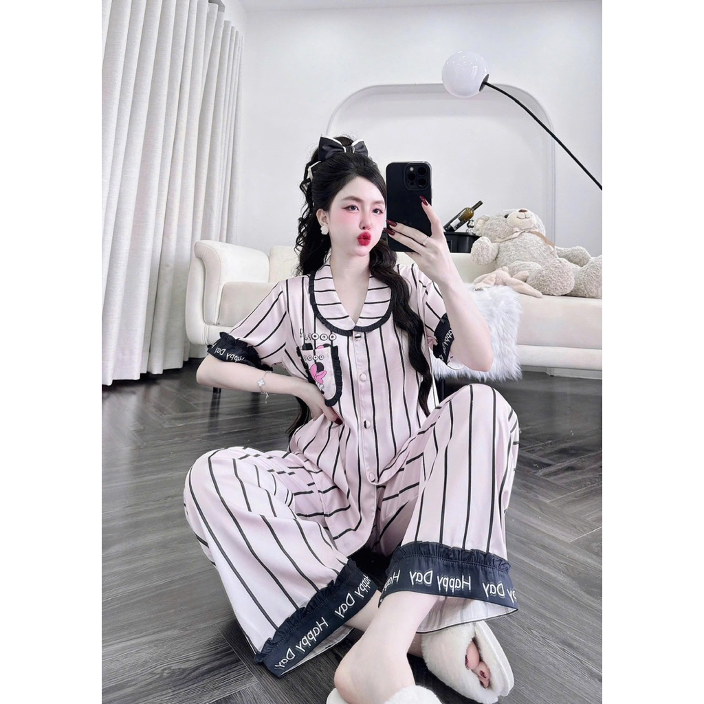 Bộ pijama nữ bèo tay ngắn lụa mịn mát sang xịn QC women dưới 62kg