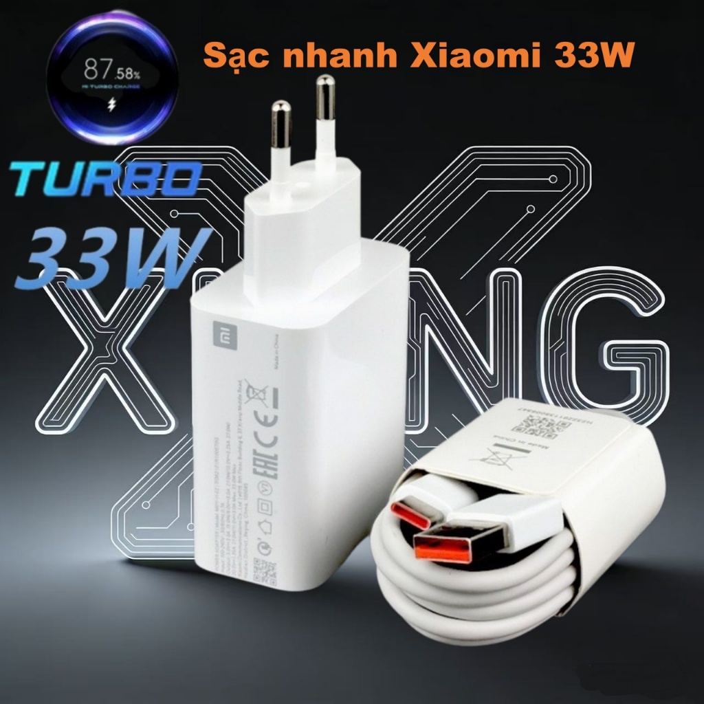 Bộ Sạc Nhanh Xiaomi 33W Chuẩn Mi Charge Turbo Kèm Cáp Type-C Cho Redmi Note Poco K40