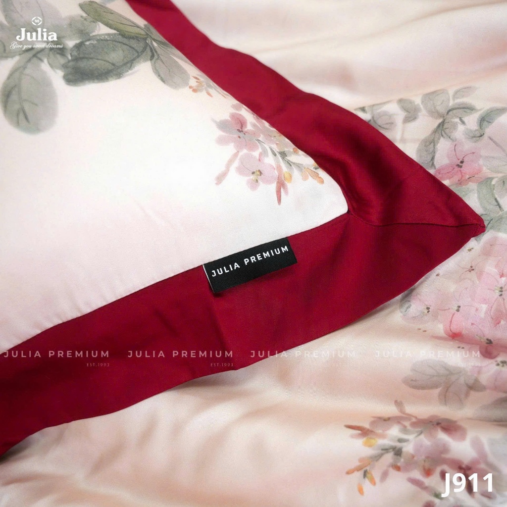 Bộ Chăn Ga Gối Lụa Tencel 100% Gỗ Sồi Cao Cấp Julia- Mềm Mịn, Mát Lạnh Màu Hồng 911