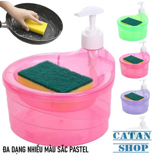 Combo Bình Nhấn Xà Phòng Và Khay Đựng Miếng Rửa Chén Màu Pastel Hộp Đựng Xà Phòng Tròn