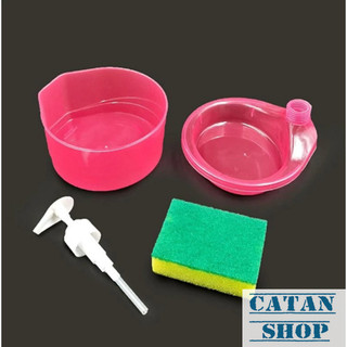 Combo Bình Nhấn Xà Phòng Và Khay Đựng Miếng Rửa Chén Màu Pastel Hộp Đựng Xà Phòng Tròn