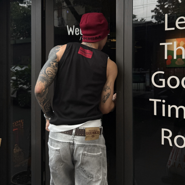 Bad Choices | Áo thun ba lỗ nam kiểu LAYER 2 lớp chất thun gân co giãn