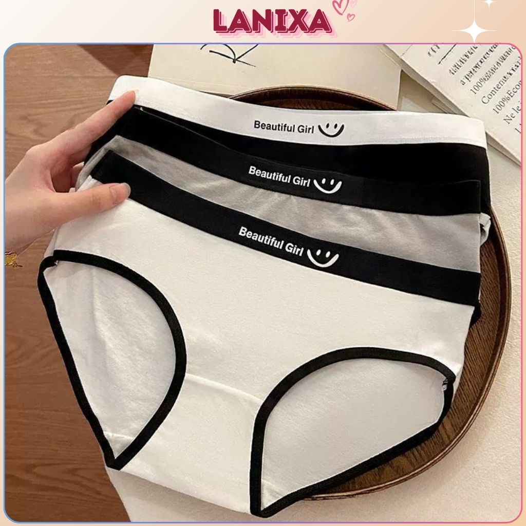 Quần lót nữ cotton thoáng khí cạp vừa tôn dáng sexy kiểu dáng basic in chữ cá tính LANIXA L8822