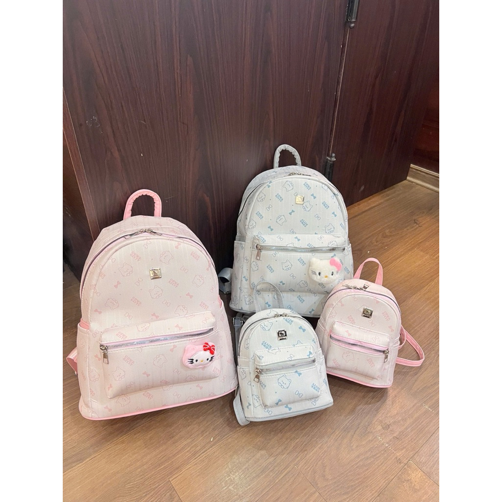 Balo Mini Hello Kitty Hồng/Xám Siêu Xinh – Balo Nữ Dễ Thương Kèm Charm Bông, Nhỏ Gọn Đựng Điện Thoại Ví Tiền - B1612