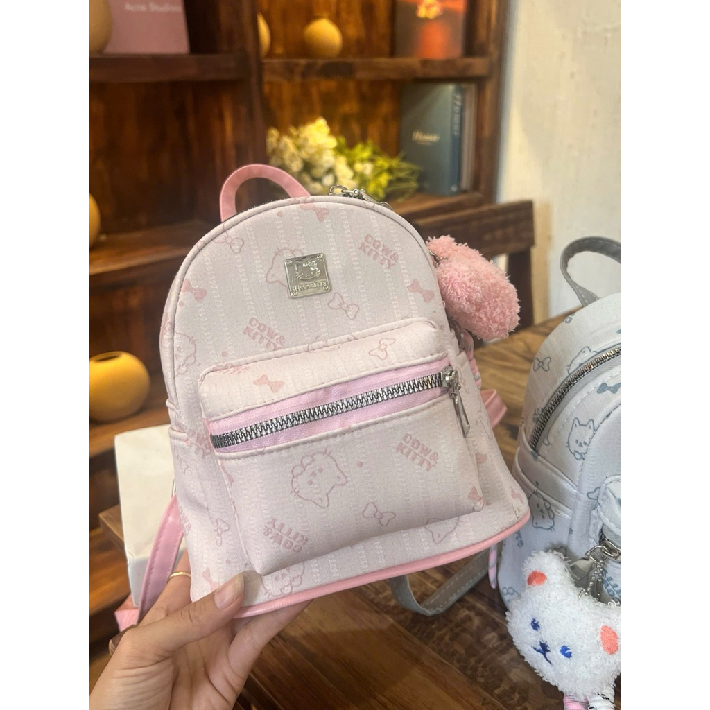 Balo mini hello kitty 2 màu hồng - xám siêu xinh - kèm móc gấu - B1612