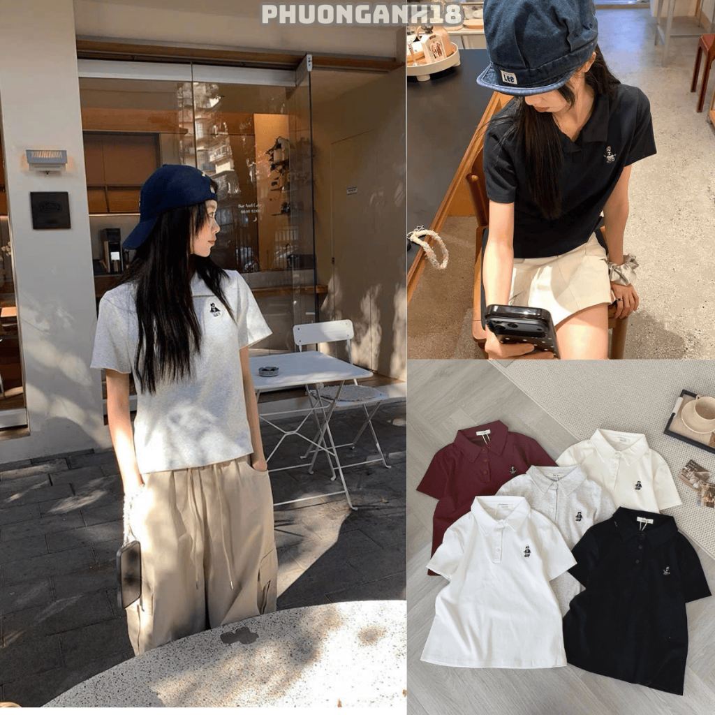 [Hàng mới] Áo polo thêu họa gấu form vừa hàng QC 6215 A074