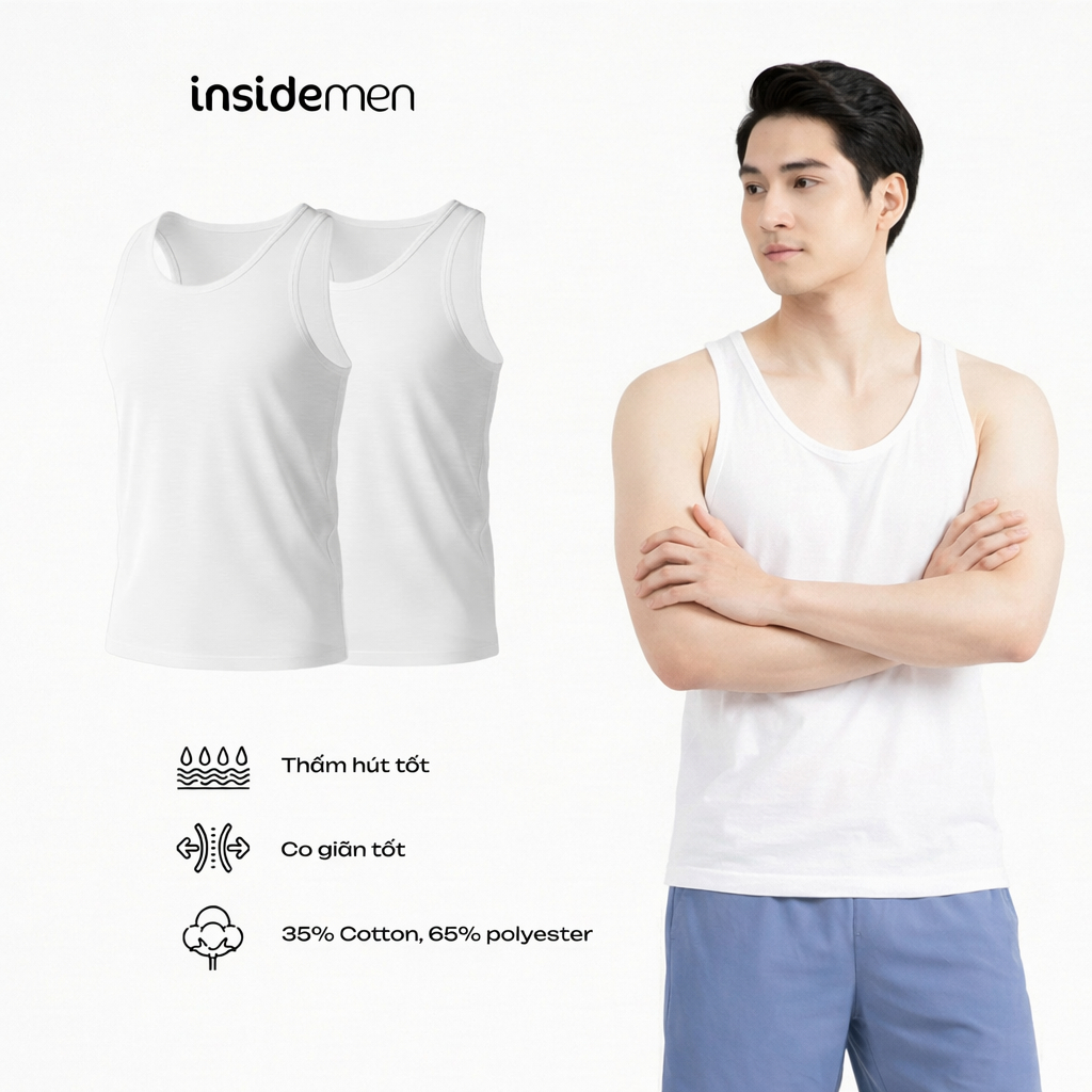 Combo 2 Áo Ba Lỗ Tanktop Nam Thoáng Khí,Co Giãn, Dễ Vận Động Insidemen ITL001EXP02