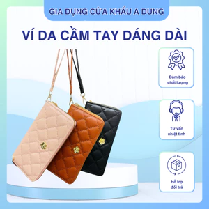 Ví da cầm tau dáng dài dài kèm dây đeo chắc chắn trang trí hoa trà siêu xinh đủ 3 màu