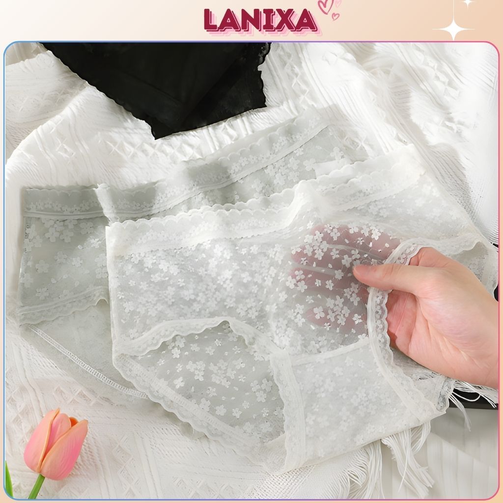 Quần lót nữ ren lưới sang trọng thoáng khí mỏng nhẹ gợi cảm đáy lót 2 lớp kháng khuẩn LANIXA L2018