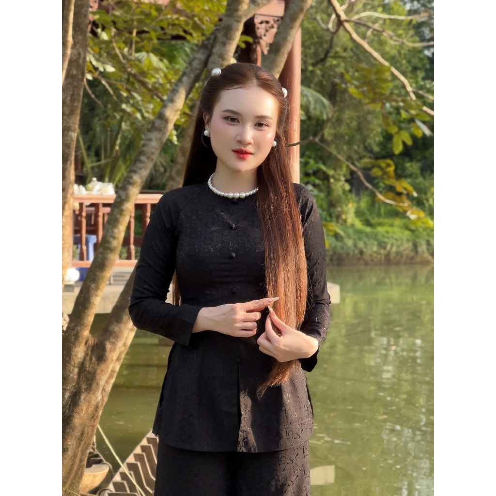 B.a176 Bộ GấM DệT HoA CúC CaO CấpP NúT BọC Cổ TròN DâY KéO TaY DàI