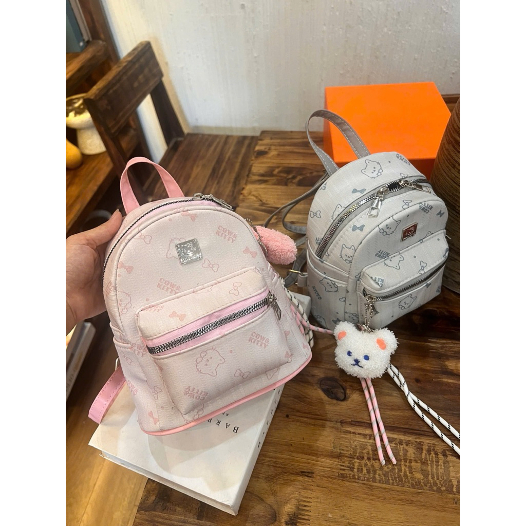 Balo mini hello kitty 2 màu hồng - xám siêu xinh - kèm móc gấu - B1612