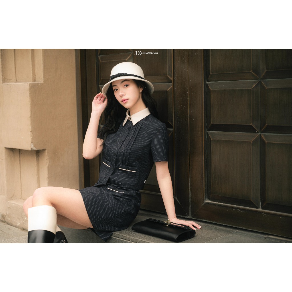 Set Áo Cổ Đức Croptop 2T18.2601, Chân Váy A-line 2 Túi Ốp 4S08.2601. Set Đồ Nữ Thiết Kế Preppy Set Công Sở Thanh Lịch JM