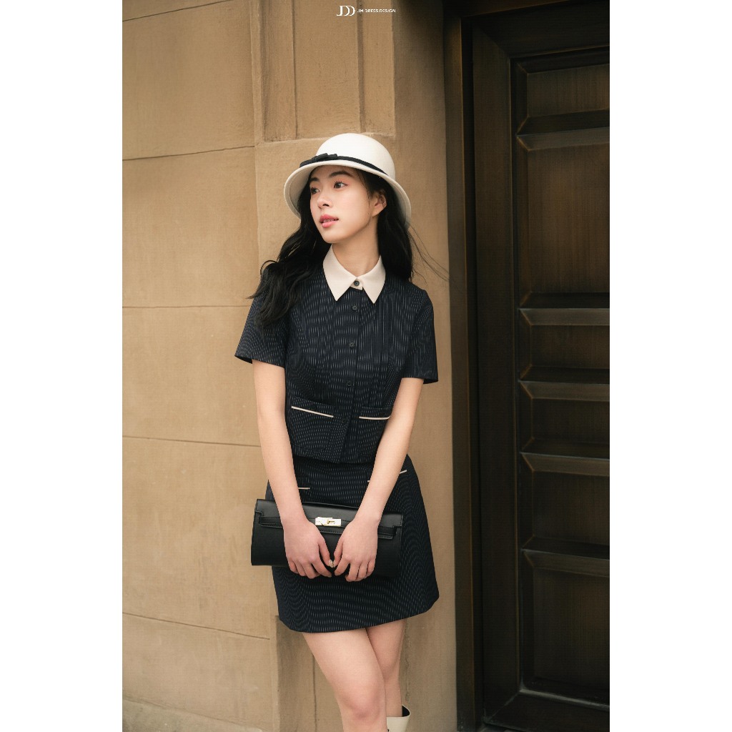 Set Áo Cổ Đức Croptop 2T18.2601, Chân Váy A-line 2 Túi Ốp 4S08.2601. Set Đồ Nữ Thiết Kế Preppy Set Công Sở Thanh Lịch JM