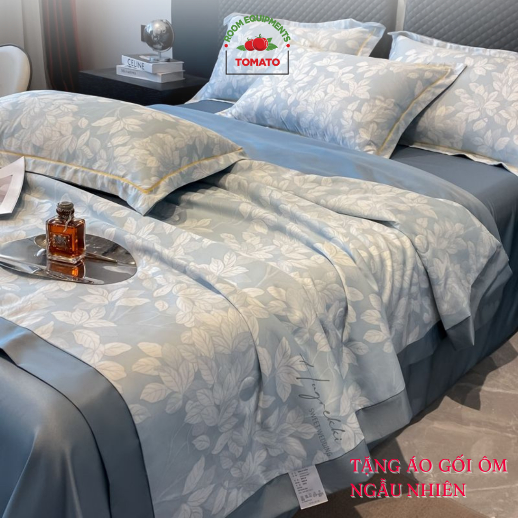 (TẶNG VỎ GỐI ÔM)Bộ Chăn Ga Gối Lụa Thái 6D 4 Món Chăn Trần Bông Nhập Khẩu Tomato Ga Giường 1m6 1m8x2m Bo Chun Vỏ Gối Nằm