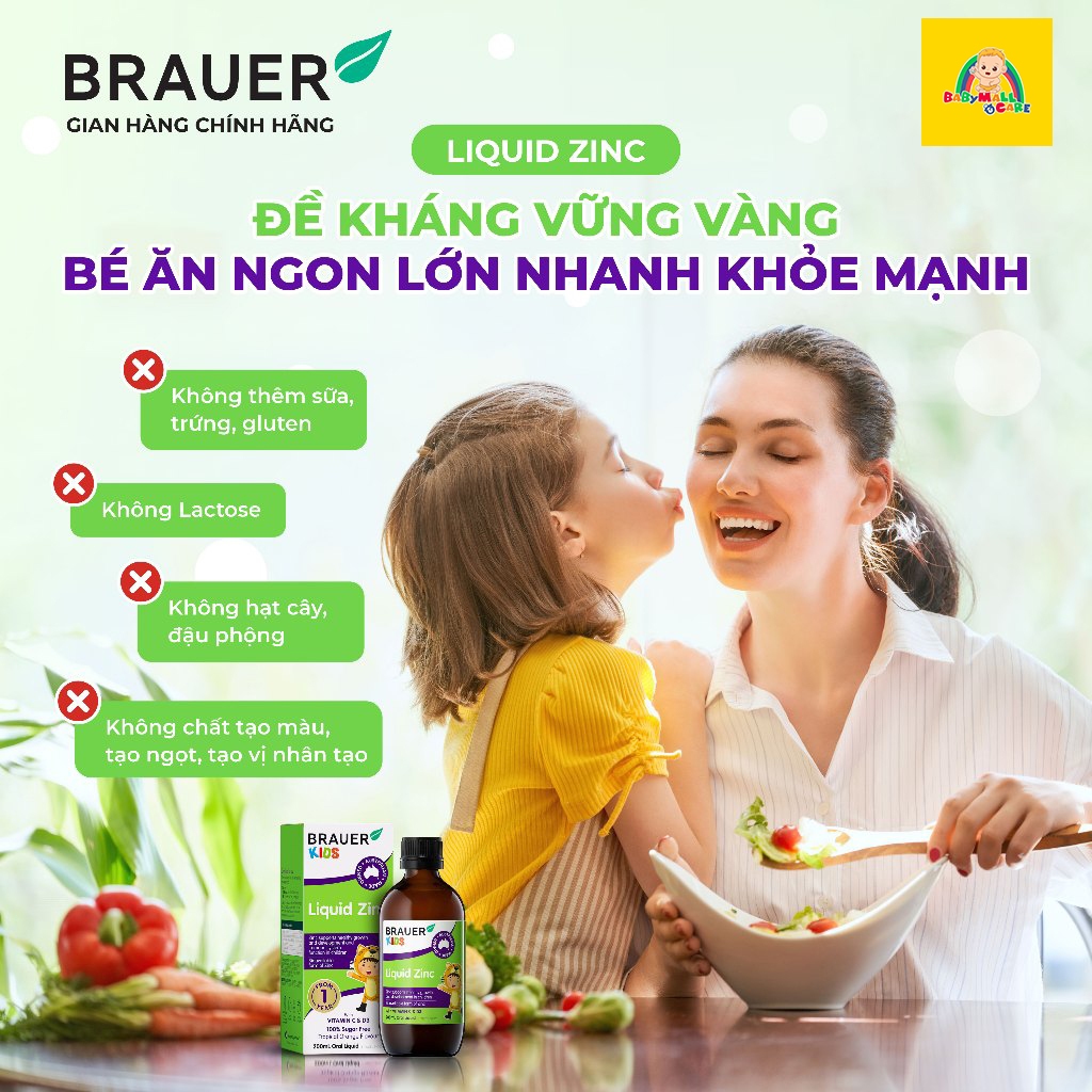 Siro Kẽm Glycinate Brauer Kids Liquid Zinc 200ml Hấp Thu Tốt Cho Bé Từ 1 Tuổi | Babymall & Care