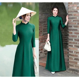 Áo Dài Cách Tân Xanh Lục Bảo Lụa Ánh Sao Dáng Ôm Truyền Thống Thanh Lịch, Tôn Da, Sang Chảnh Ánh Nhũ Lấp Lánh T1498G