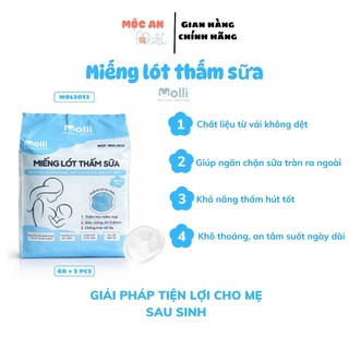 Miếng Lót Thấm Sữa MOLLI Siêu Thấm Hút Chống Trào Tổ Ong Mềm Mại Khô Thoáng Túi 50PCS MOL 3013
