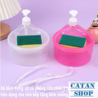 Combo Bình Nhấn Xà Phòng Và Khay Đựng Miếng Rửa Chén Màu Pastel Hộp Đựng Xà Phòng Tròn