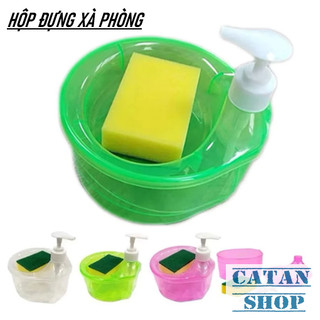 Combo Bình Nhấn Xà Phòng Và Khay Đựng Miếng Rửa Chén Màu Pastel Hộp Đựng Xà Phòng Tròn