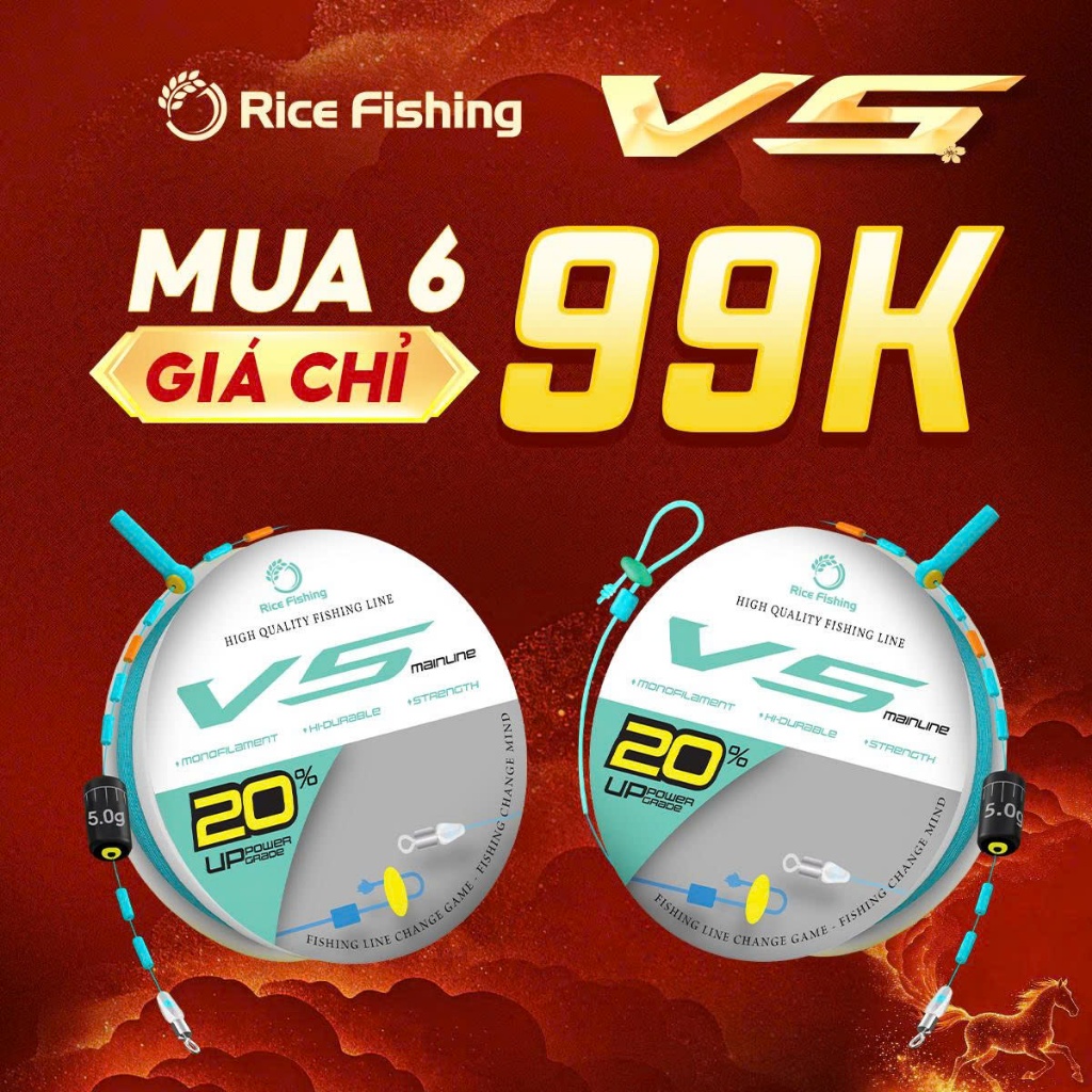 Dây trục câu đài V5 RICE FISHING nâng cấp tăng sức tải 20% chất liệu nylon lụa Nhật siêu mềm DC-30