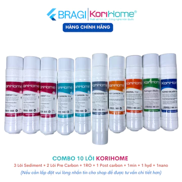 Combo 10 Lõi Lọc Korihome Gồm 3 Sed 2 Pre + 1 Màng RO + 1 Post 1 Hydrogen 1 Mineral 1 Nano Model WPK-G61, WPK-G62, G60S