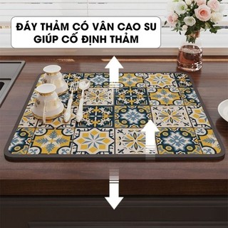 Thảm thấm hút nước nhanh khô, thảm lót ly thấm nước cho nhà bếp chất liệu da Nappa đế cao su chống trượt Homie Tech