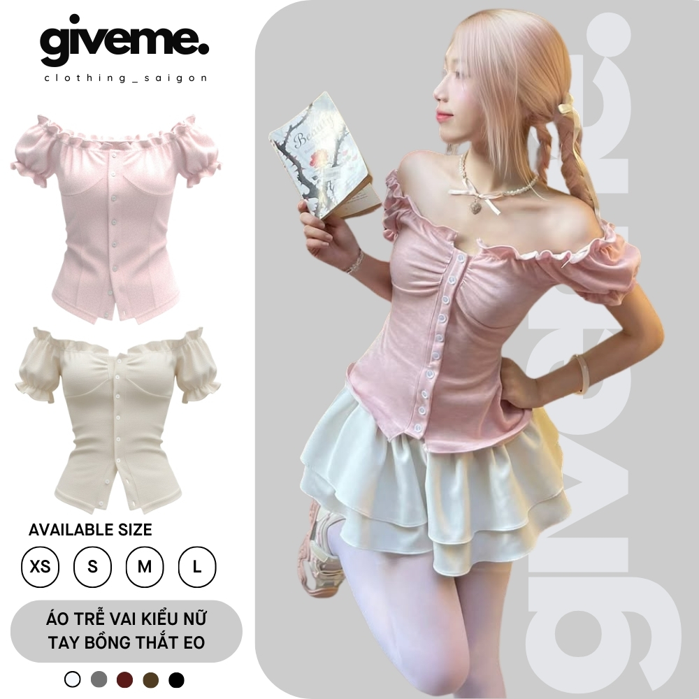 [XẢ KHO] Áo Kiểu Nữ Trễ Vai Tay Bồng Có Dây Thắt Eo Mùa Hè Giveme.clothing_saigon