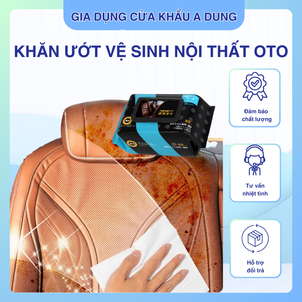 Khăn Ướt Lau Vệ Sinh Nội Thất Ô Tô, Làm Sạch Ghế Ô Tô, Dưỡng Bóng, Lau Sofa Giày Da Túi Da