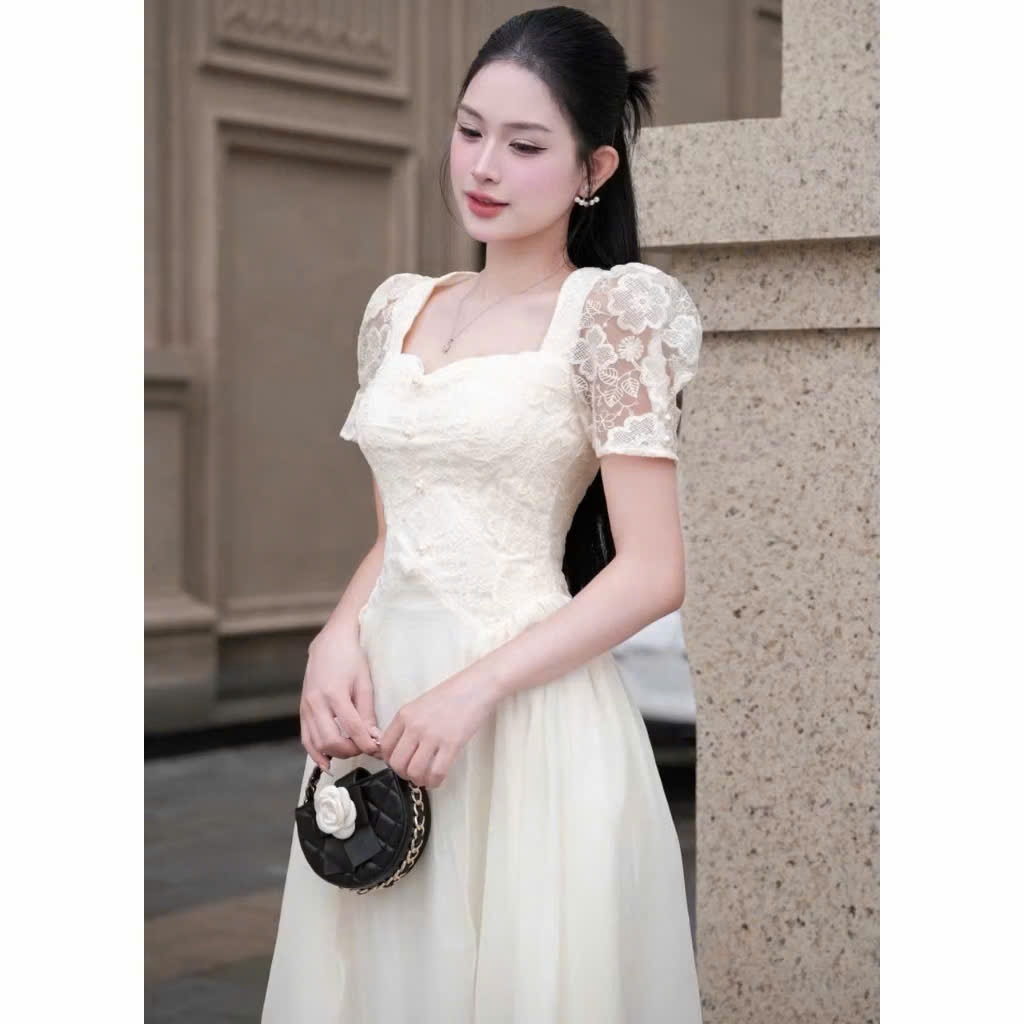 Đầm Váy Dự Tiệc LASY Thời Trang Nữ Dáng Xòe Cổ Vuông Đính Ngọc Tay LửngThanh Lịch