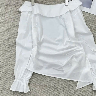 Áo Sơ Mi Lệch Vai Thiết Kế Chiết Eo Vạt Lệch Kiểu Cách Tay Bo