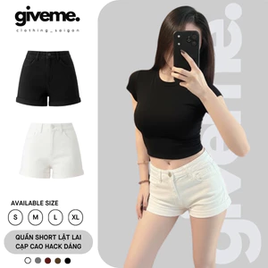 Quần Short LẬT LAI Nữ Lưng Cao Tôn Dáng Chất Jean Kaki, Vải Dày Đẹp Cao Cấp Giveme.clothing_saigon