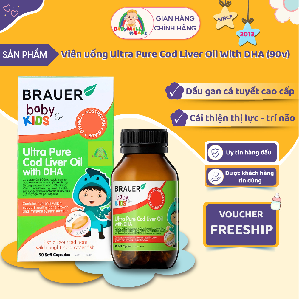 Viên Uống Brauer Baby Kids Ultra Pure Cod Liver Oil with DHA 90 viên – Babymall & Care