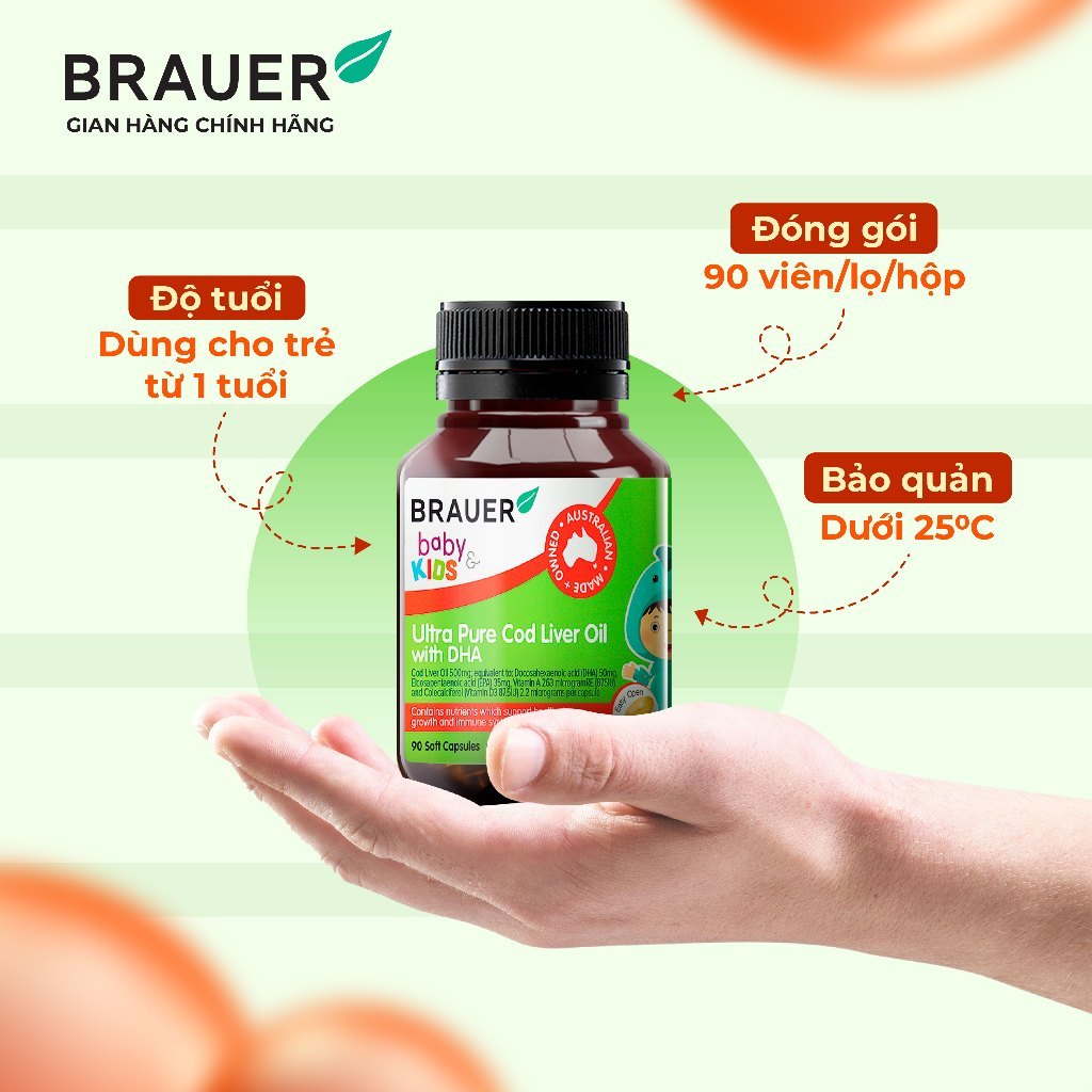 Viên Uống Brauer Baby Kids Ultra Pure Cod Liver Oil with DHA 90 viên – Babymall & Care