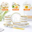 Bộ Chén Đĩa Sứ Vân Đá Viền Vàng 16 Món Cho 6 Người – Set Bát Đĩa Cao Cấp Sang Trọng – Dùng Gia Đình, Tiệc, Tân Gia