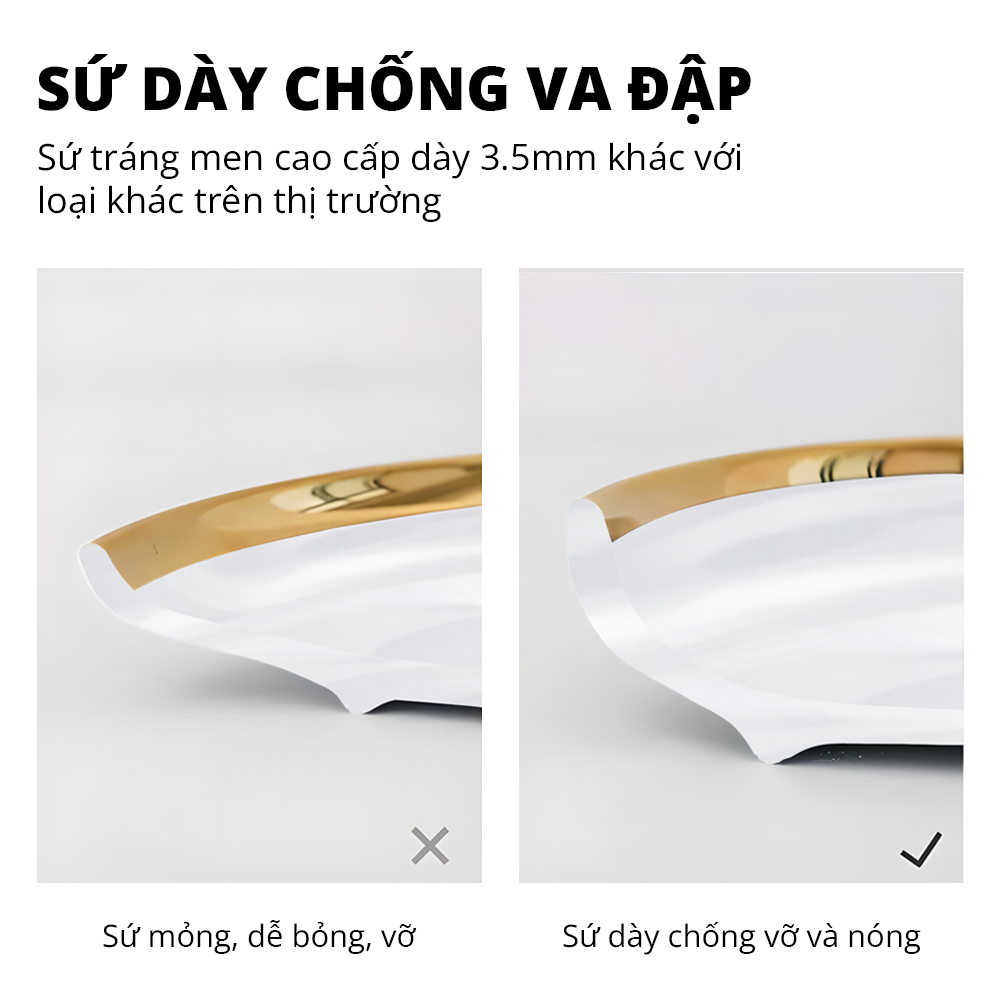 [FULL PHỤ KIỆN] Bộ Chén Đĩa Sứ 16 Món Viền Vàng Cao Cấp Cho 6 Người Ăn Dùng Gia Đình, Tiệc, Tặng Quà – An Toàn Vi Sóng